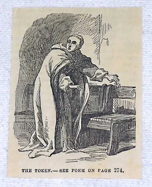 1882 Piccolo Rivista Incisione ~ The Token ~ Misterioso Uomo Foglie Rosa Su
