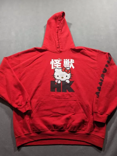 Hello Kitty Hoodie Women's Large Red Fleece Pullover Sweatshirt Japan Graphic