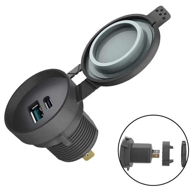 QC3.0+PD USB Car Fast Charger Adapter LED Socket Power Outlet Waterproof
