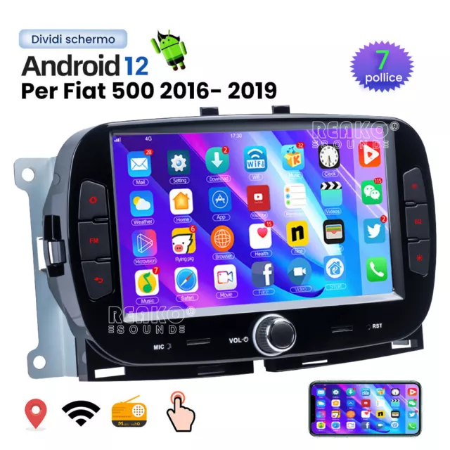 7" Autoradio Android 12.0 Per FIAT 500 2016-2019 GPS NAVI WIFI Bluetooth FM RDS