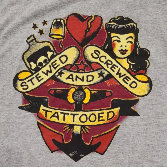 Sailor Jerry Stewed Screwed Tattooed T Shirt Gray Large