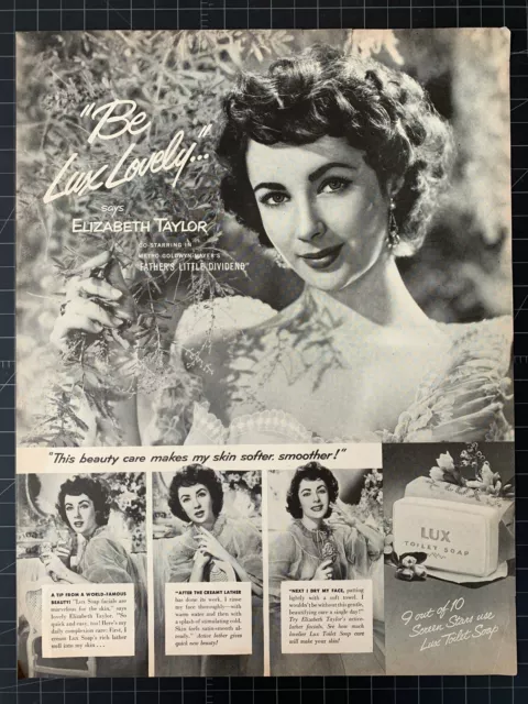 Vintage 1951 Lux Soap Print Ad - Elizabeth Taylor