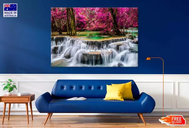 Waterfall & Autumn Trees View Wall Canvas Home Decor Australian Made Quality