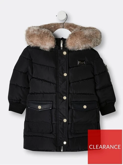 River Island Mini Mini Girls Longline Padded Coat-Black SIZE 6-9 MONTHS RRP 46£