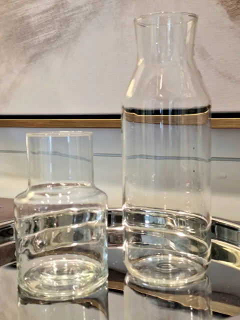 Pair of Modern Italian Water, Wine, Liquor Cylinder Glass Carafes, EUC