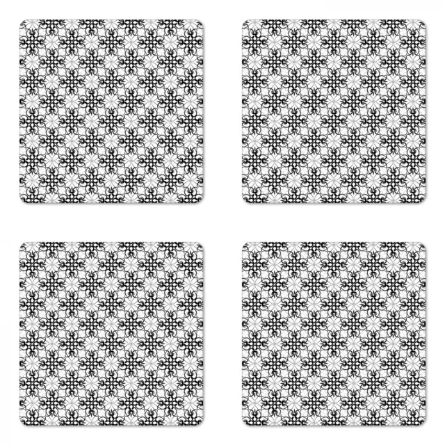 Ambesonne Romatic Floral Coaster Set of 4 Square Hardboard Gloss Coasters