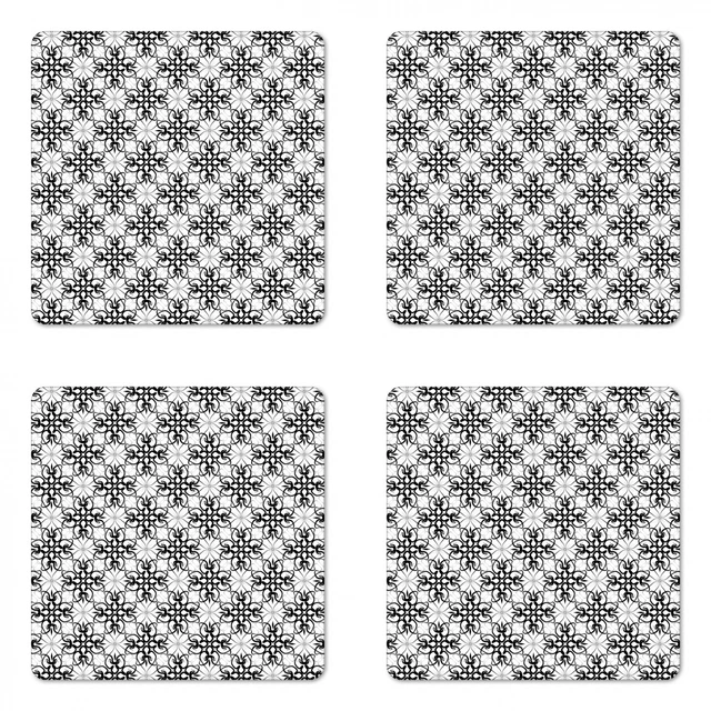 Ambesonne Romatic Floral Coaster Set of 4 Square Hardboard Gloss Coasters