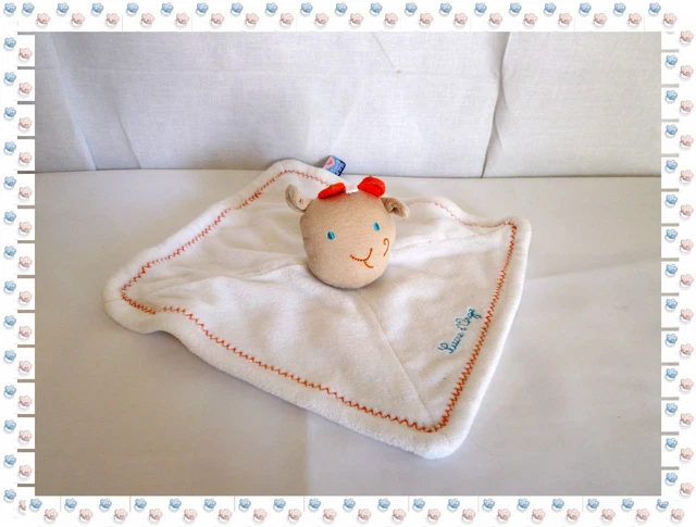 N - Doudou Semi Plat Carré Vache Girafe Blanc Orange Zig Zag Sucre d'Orge