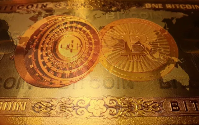 Bitcoin-Schein 1BTC - Hochwertiges Design 24k Gold - Geschenk