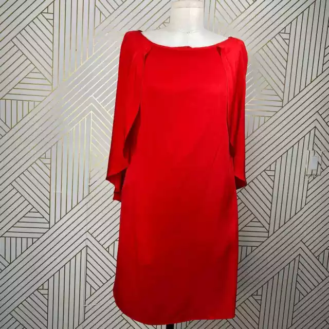 Milly New York Grace Cape Flutter Sleeve Mini Dress Red Silk Cocktail Size 4