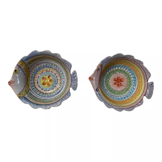 Set of 2 Hand Painted Fish Shape Pasta Fruit Serving Bowls Made in Italy 8"