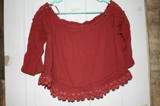 Topshop Womens Red Off The Shoulder Crop Top Size 8