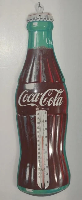 Vintage Donasco Coca Cola Bottle Tin Metal Working Thermometer Sign 16.5” Used