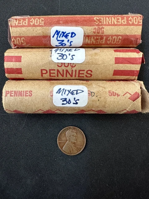 3 ROLLS (150) LINCOLN WHEAT CENT PENNY PDS mixed dates/mints
