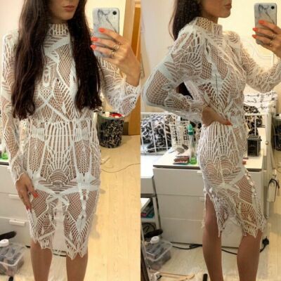 Missguided peace + love white intricate lace high neck midi dress Size UK6/8