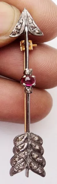 0.50ct Rose Cut Diamond Simulated Ruby Antique Victorian Look 925 Silver Brooch