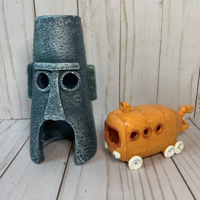 SpongeBob SquarePants Squidward Tiki Home Fish Tank Aquarium Ornament & Bus