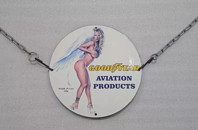 Good Year Tyres Porcelain Pinup Naked Girl Sign Gas & Oil Pump Aviation Product