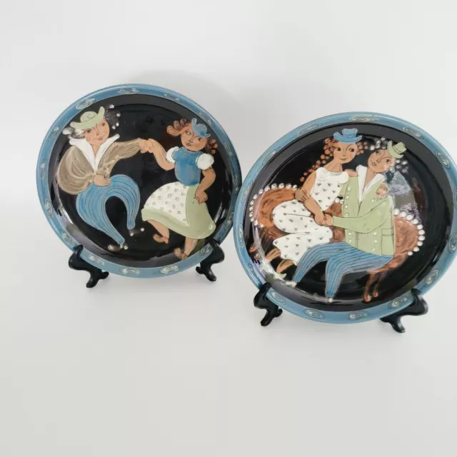 Vintage Swiss Pottery Plates (2), Rheinfelden 1930s, Dancing Couple, Swiss Art
