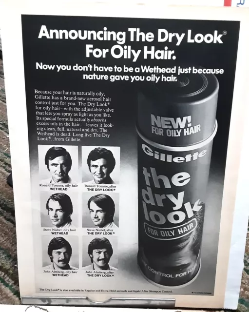 1973 Gillette Dry Look For Oily Hair Original Ad vintage