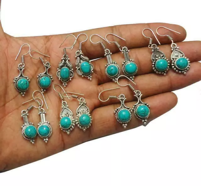 Turquoise Gemstone 925 Sterling Silver Plated 10Pair Earrings Lot 5FE-73