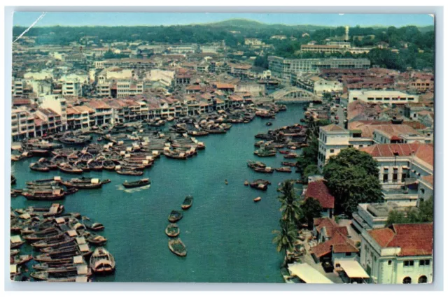c1960's Boats Buildings View in Singapore River Singapore Vintage Postcard