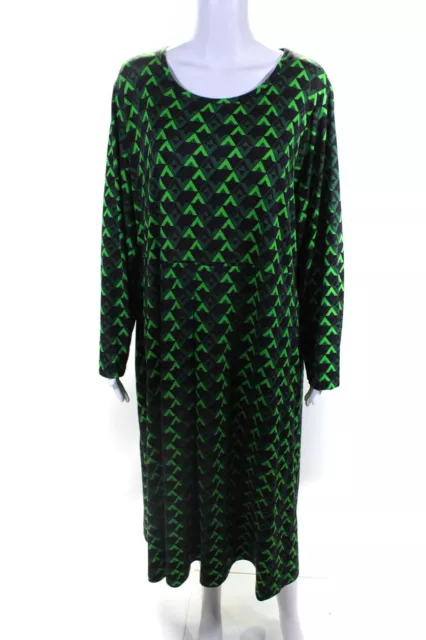 Marina Rinaldi Womens Geometric Print Long Sleeve A-Line Dress Green Size 22