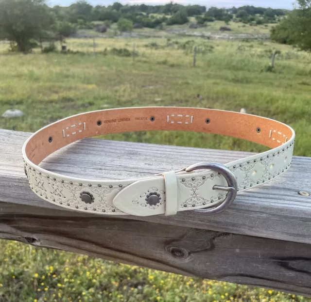 Amanda Smith Belt Women’s Size Medium Beige Adorned Genuine Leather RN13711