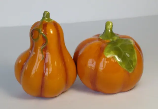 Pumpkin & Squash  salt & pepper shakers - orange with green, have stoppers, fall