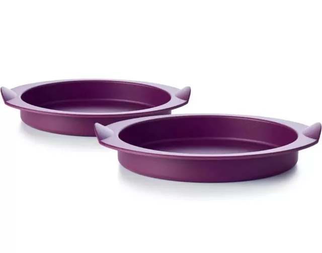 NEW Tupperware Set of 2 Silicone Small Round Cake Baking Forms Purple