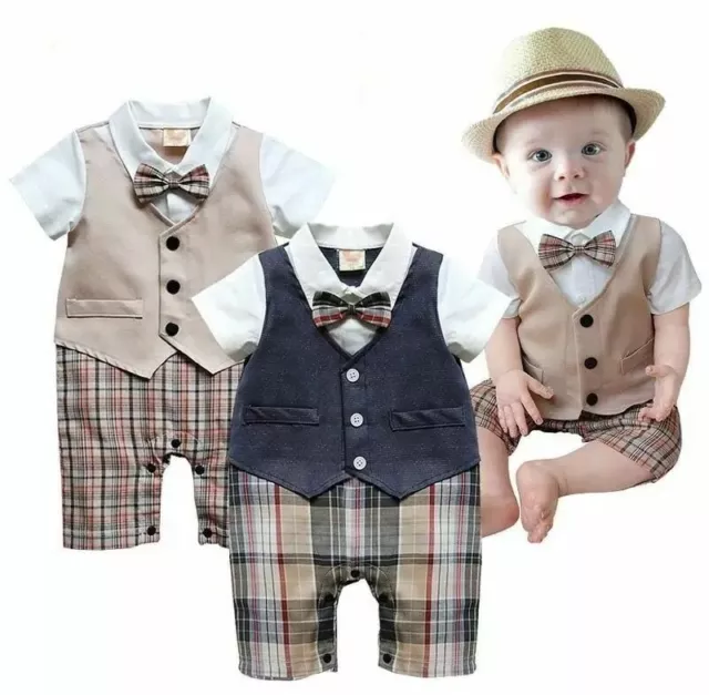 Baby Toddler Boys Wedding Christening Tuxedo Formal Bow Tie Suit Clothes Outfits