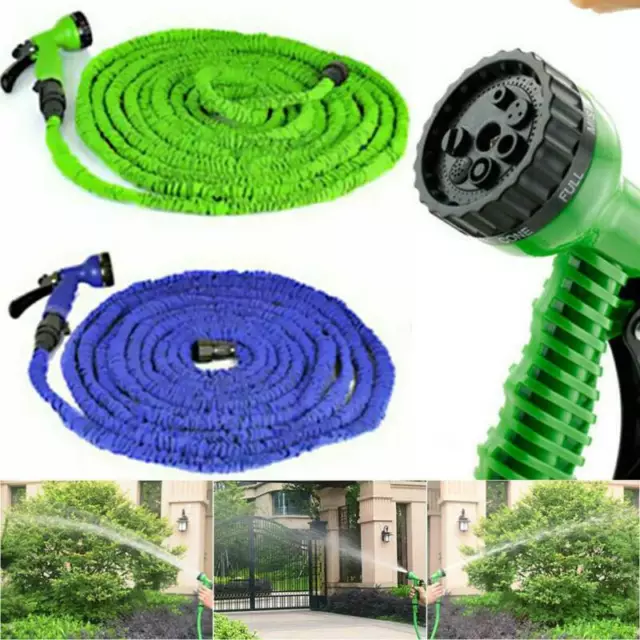 50-200 FT Long Retractable Expandable Expanding Garden Hose Pipe With Spray Gun