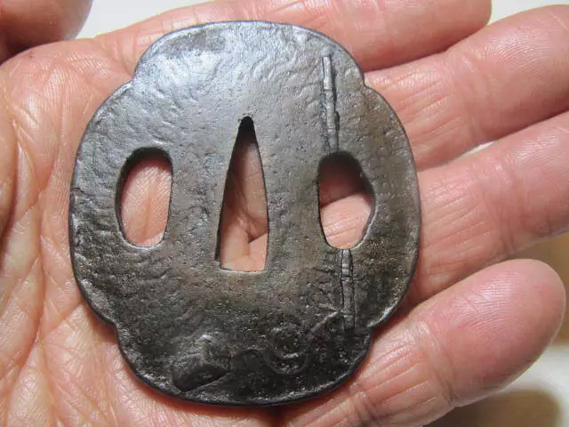 Tsuba     Excellent A 48 iron brass wooden melon shape fishing bottle drop dia