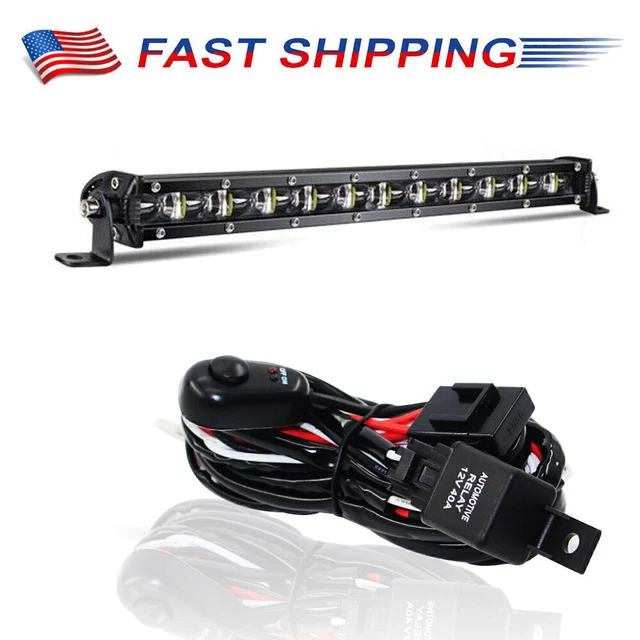 14" LED Light Bar Spot Beam Fog Slim Lamp + 1 to 2 Lead Wiring Harness Kit US