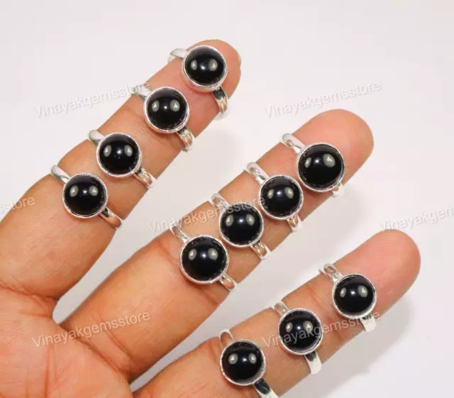 Bagues en argent Sterling 925 avec pierres précieuses Onyx noir naturel, 10...