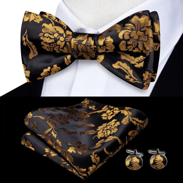 Mens Tie Bowtie and Pocket Square Cufflinks Set Wedding Formal Casual Bow Ties