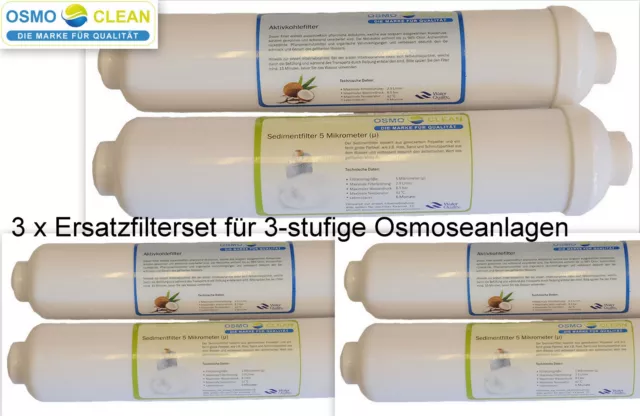 3 x Ersatzfilter Set für 3-stufige Umkehrosmoseanlage, Osmoseanlage, Osmoclean