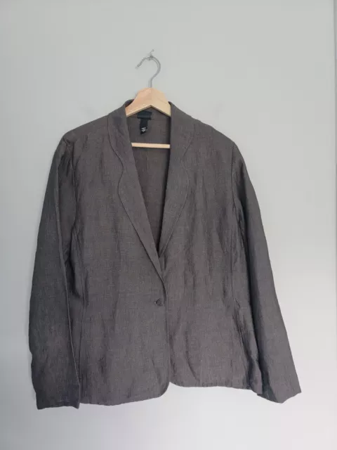 Eileen Fisher Womens sz L Linen Blend One Button Unlined Blazer Brown