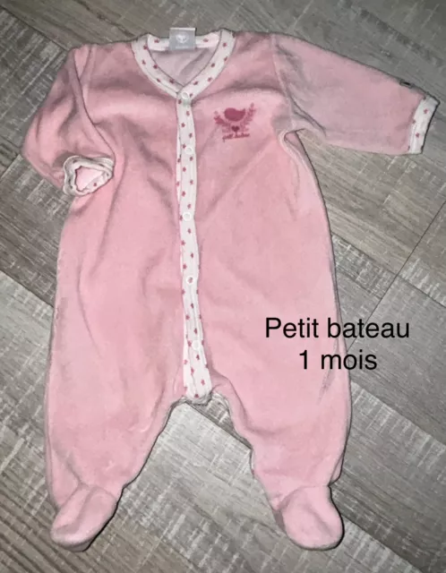 Petit Bateau 1 MOIS : BABYGROS Pyjama Velours Rose TBE