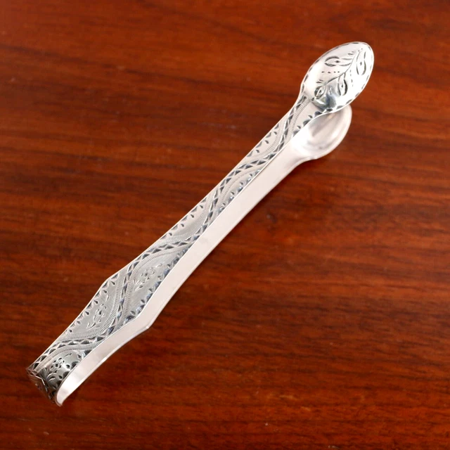 Superb George Smith Ii English Georgian Sterling Silver Sugar Tongs Bright Cut