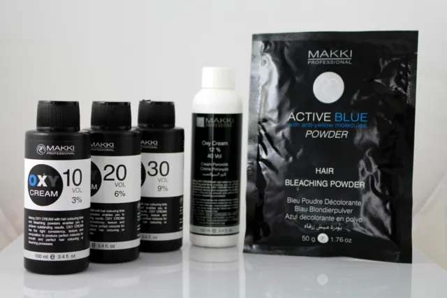 Makki Hair Bleaching Kit Active Blue Bleach Powder + Oxy Cream Hydrogen Peroxide