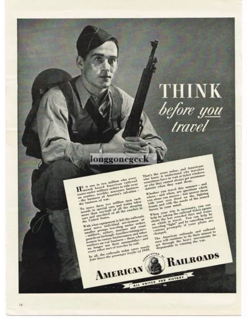 1943 Association American Railroads WWII Soldier Patriotic Message Vintage Ad