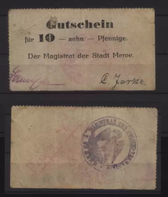 [17231] - NOTGELD MEWE (heute: Gniew), Stadt, 10 Pf, o. D. (1914). Dießner 233.1