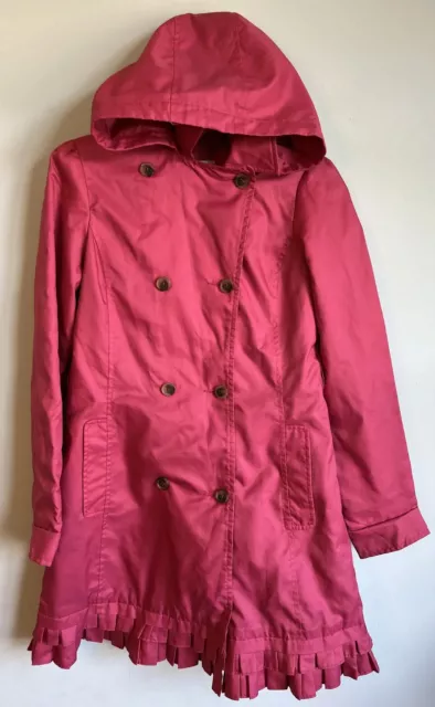 Lands End Youth Girl's Pink Ruffled Double Breasted Trench Coat Sz M 10-12 Hood