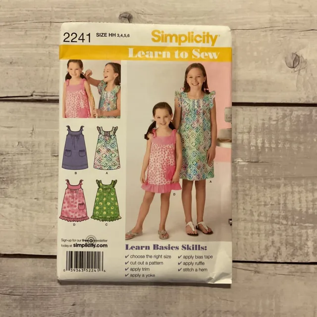 Simplicity 2241 Sewing Pattern Summer Sundress Flutter Sleeves Girls 3-6 UNCUT