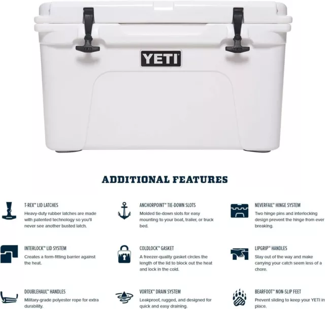 YETI Tundra 45 Cool Box White Passive Cooler & Heavy Duty Latches 2