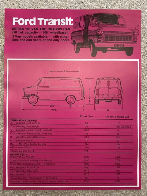 C1972 FORD TRANSIT Series 100 Van and Chassis Cab original Australian ...