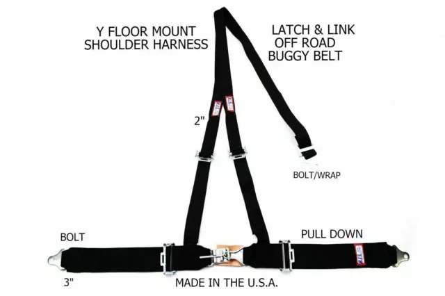 Rjs Racing 3 Pt Latch & Link Y Floor Mount Harness Buggy Belt Black 50541