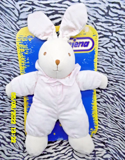 Ce/ Doudou Peluche Vintage Ajena Lapin Rose  Poisson Grelot 35Cm 100% Neuf