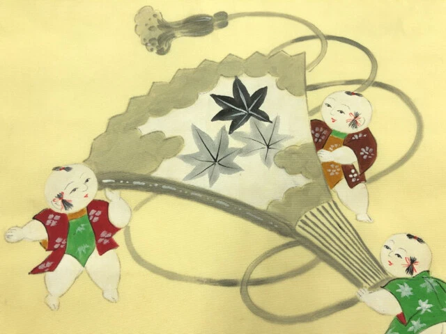 6380765: Japanese Kimono / Antique Nagoya Obi / Shioze / Fan & Gosho Doll